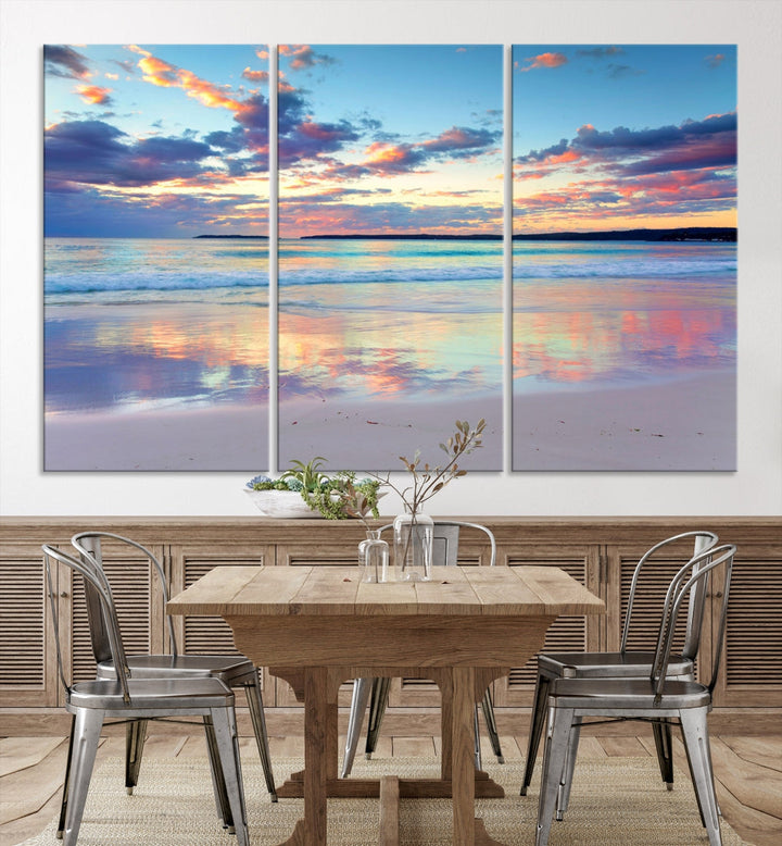 Beach and Sunset Blue Sky Large Wall Art Canvas Print