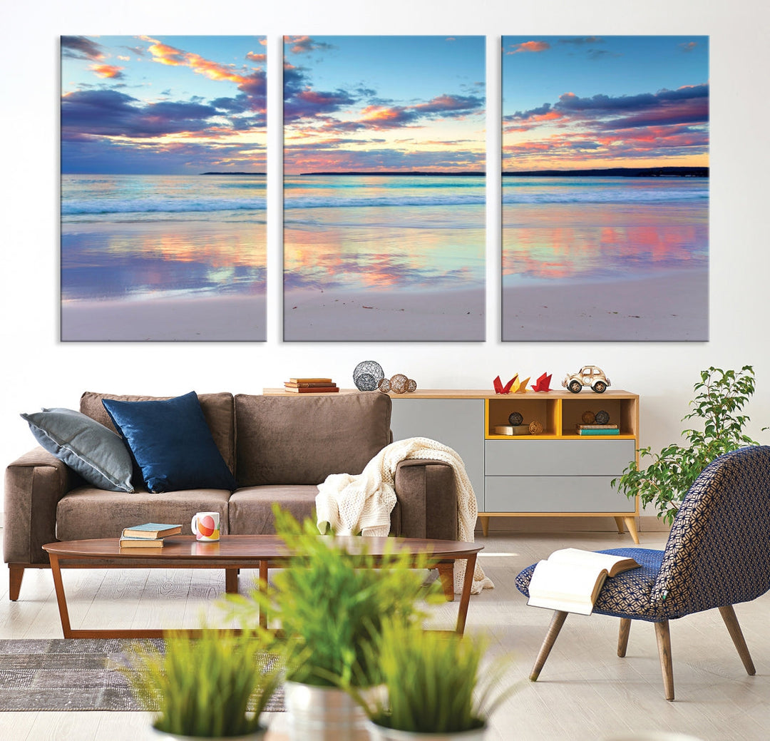 Beach and Sunset Blue Sky Large Wall Art Canvas Print