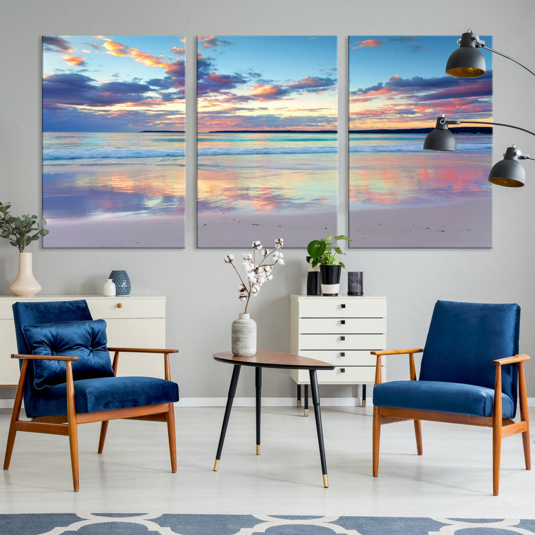 Beach and Sunset Blue Sky Large Wall Art Canvas Print