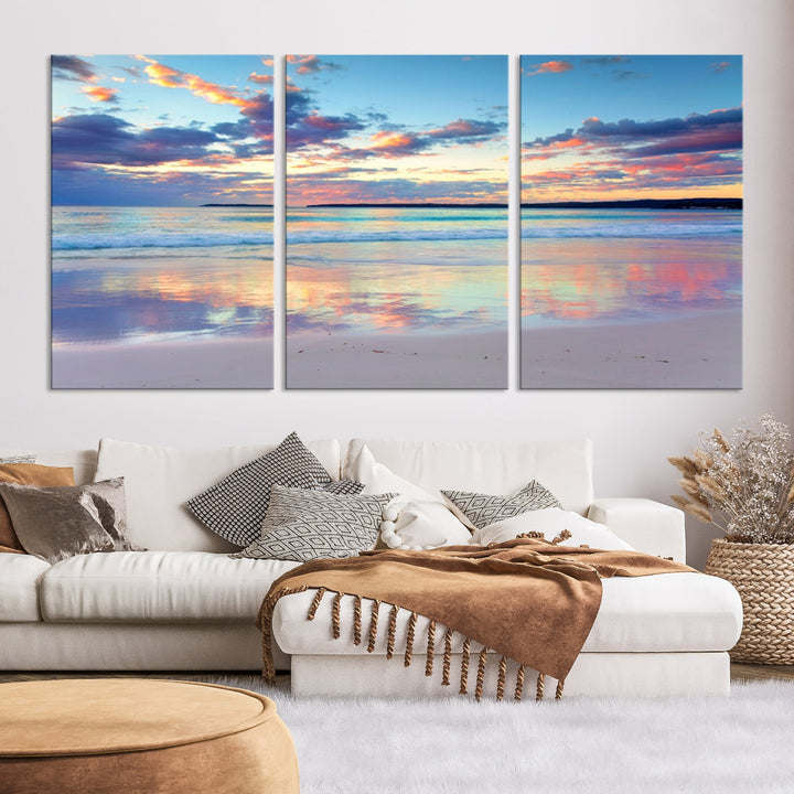 Beach and Sunset Blue Sky Large Wall Art Canvas Print