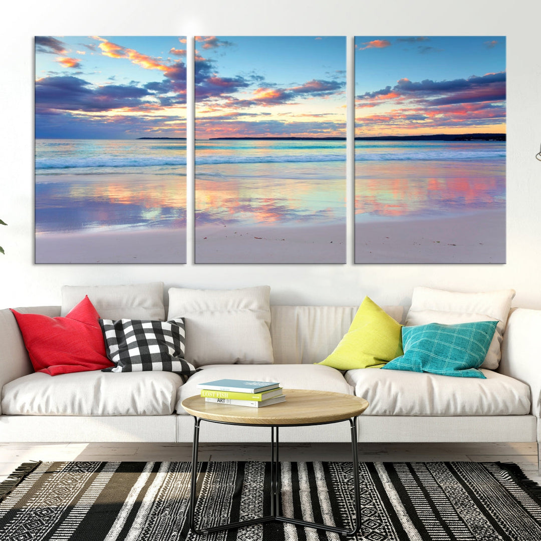 Beach and Sunset Blue Sky Large Wall Art Canvas Print