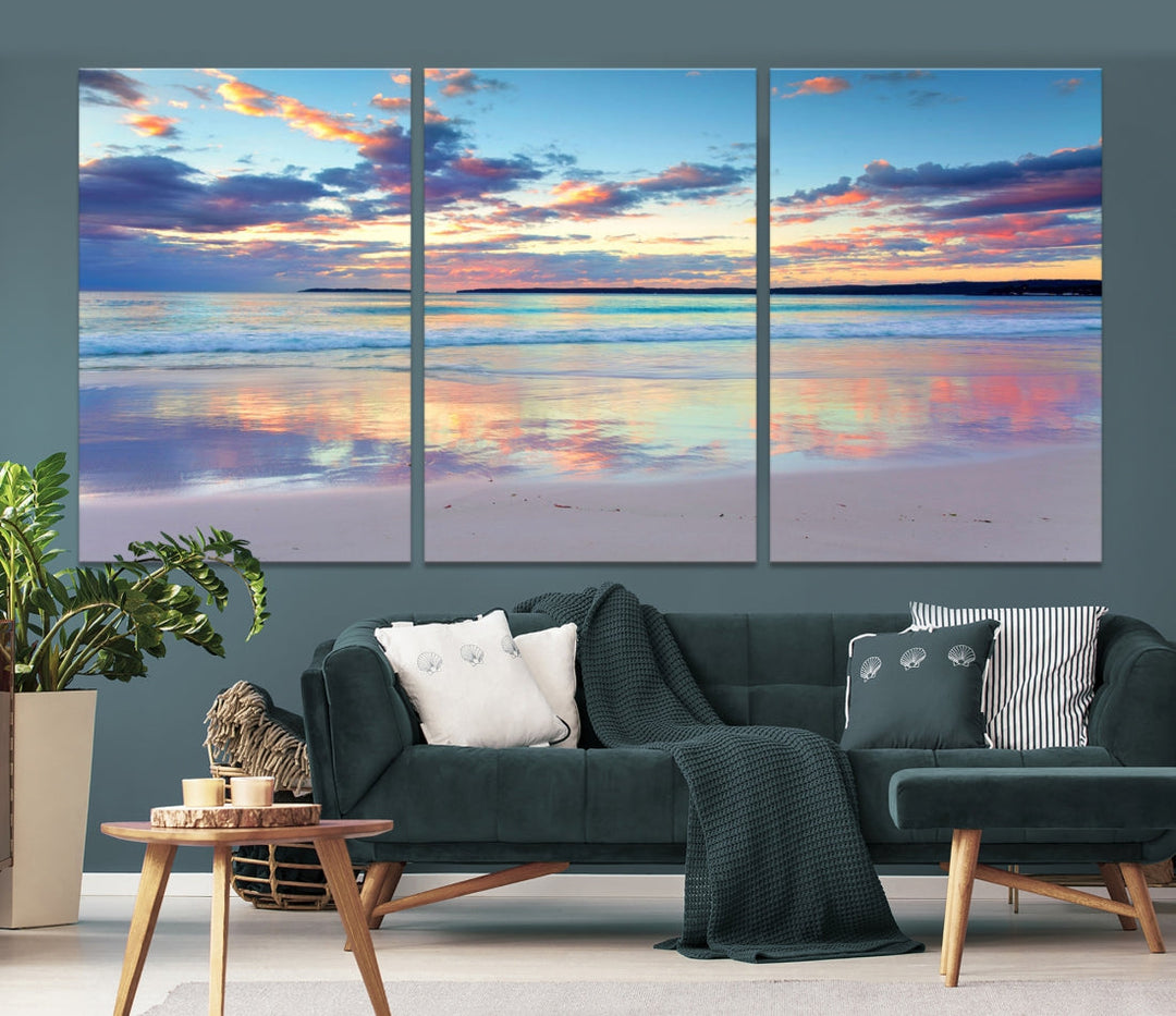 Beach and Sunset Blue Sky Large Wall Art Canvas Print