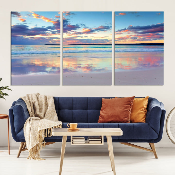 Beach and Sunset Blue Sky Large Wall Art Canvas Print