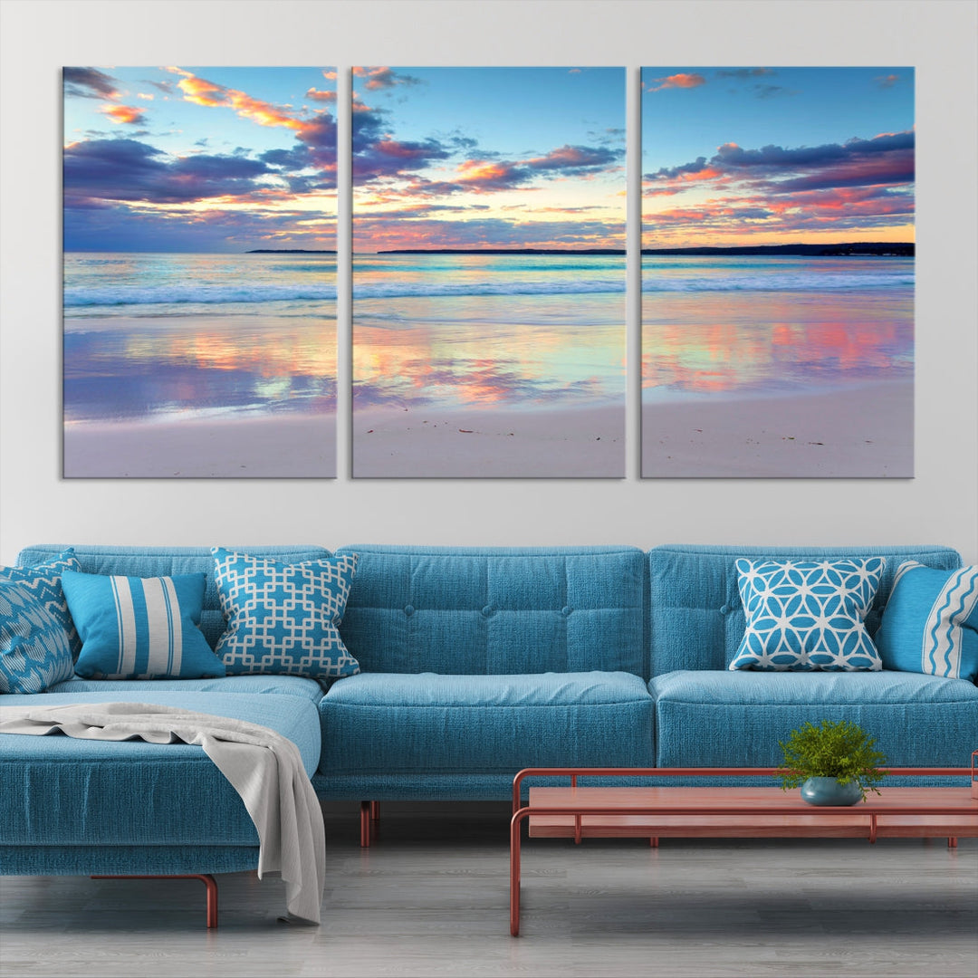 Beach and Sunset Blue Sky Large Wall Art Canvas Print