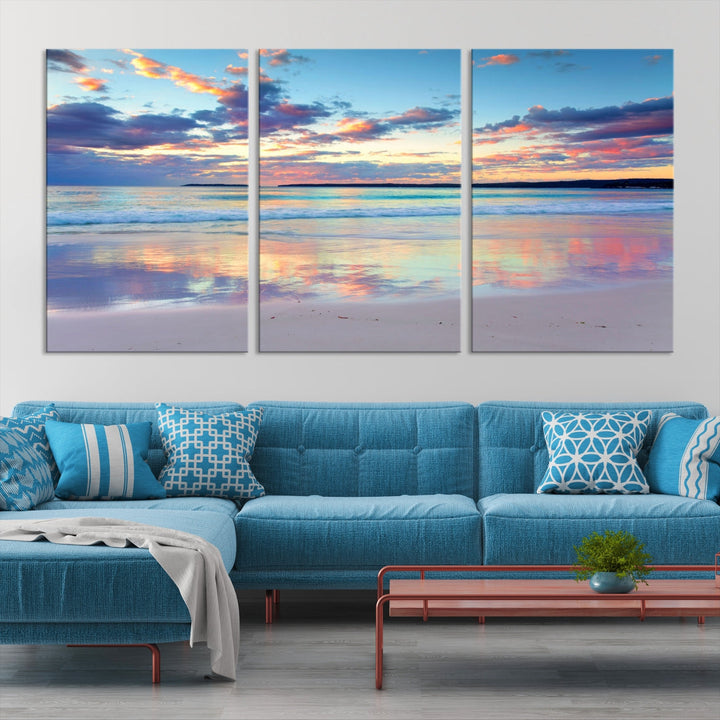 Beach and Sunset Blue Sky Large Wall Art Canvas Print