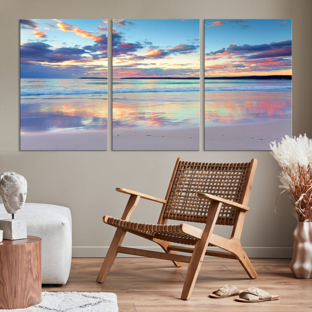 Beach and Sunset Blue Sky Large Wall Art Canvas Print