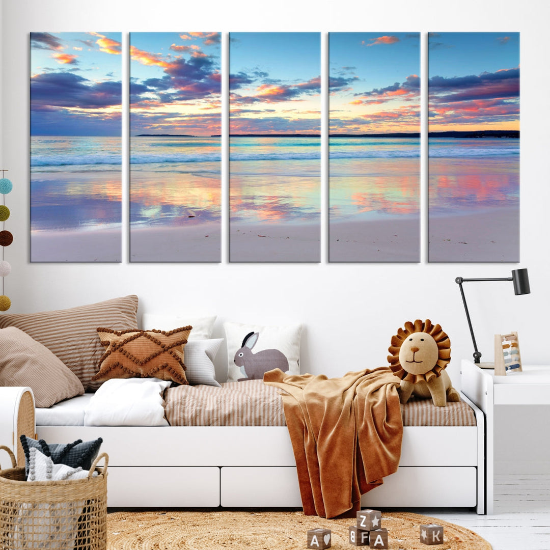 Beach and Sunset Blue Sky Large Wall Art Canvas Print