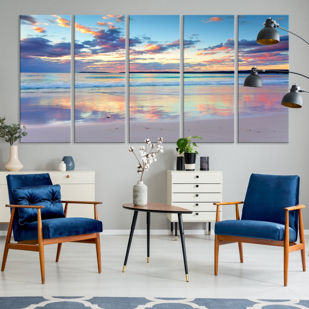 Beach and Sunset Blue Sky Large Wall Art Canvas Print