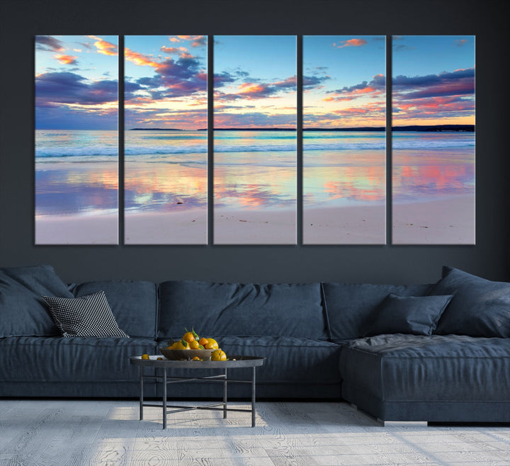 Beach and Sunset Blue Sky Large Wall Art Canvas Print