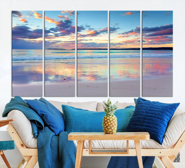 Beach and Sunset Blue Sky Large Wall Art Canvas Print