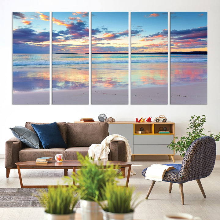 Beach and Sunset Blue Sky Large Wall Art Canvas Print