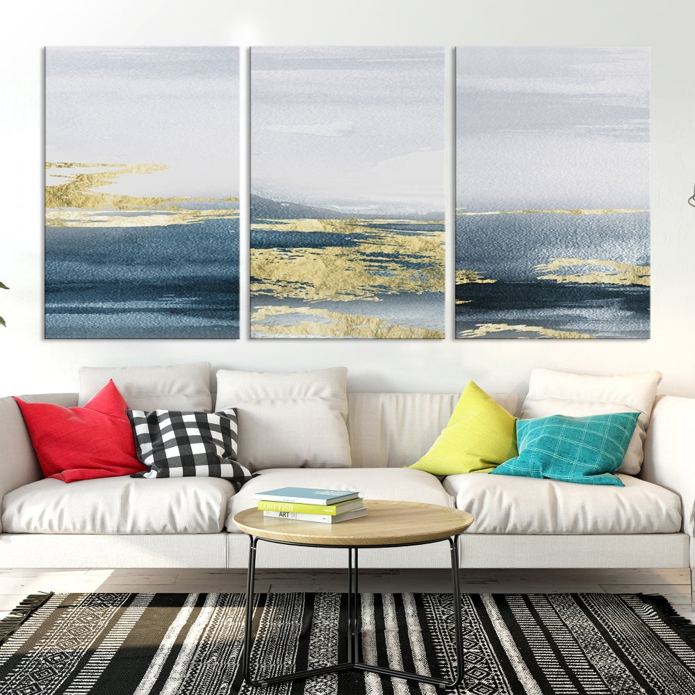 Beach Canvas Painting, Panel Ocean Landscape Wall Art, Coastal Wall Art, Framed Canvas Print, Abstract Nature