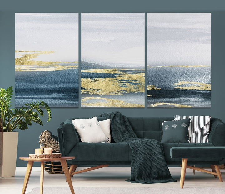 Beach Canvas Painting, Panel Ocean Landscape Wall Art, Coastal Wall Art, Framed Canvas Print, Abstract Nature