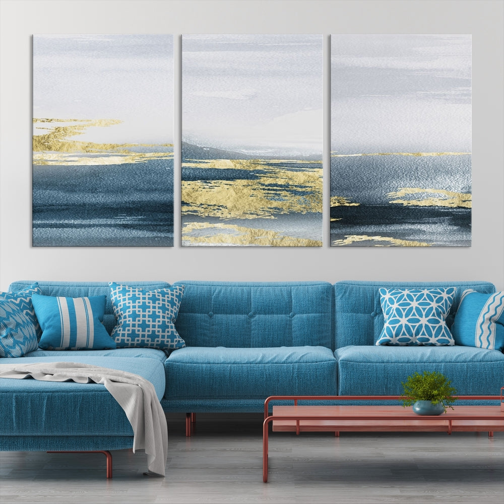 Beach Canvas Painting, Panel Ocean Landscape Wall Art, Coastal Wall Art, Framed Canvas Print, Abstract Nature