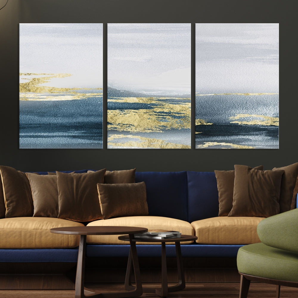 Beach Canvas Painting, Panel Ocean Landscape Wall Art, Coastal Wall Art, Framed Canvas Print, Abstract Nature