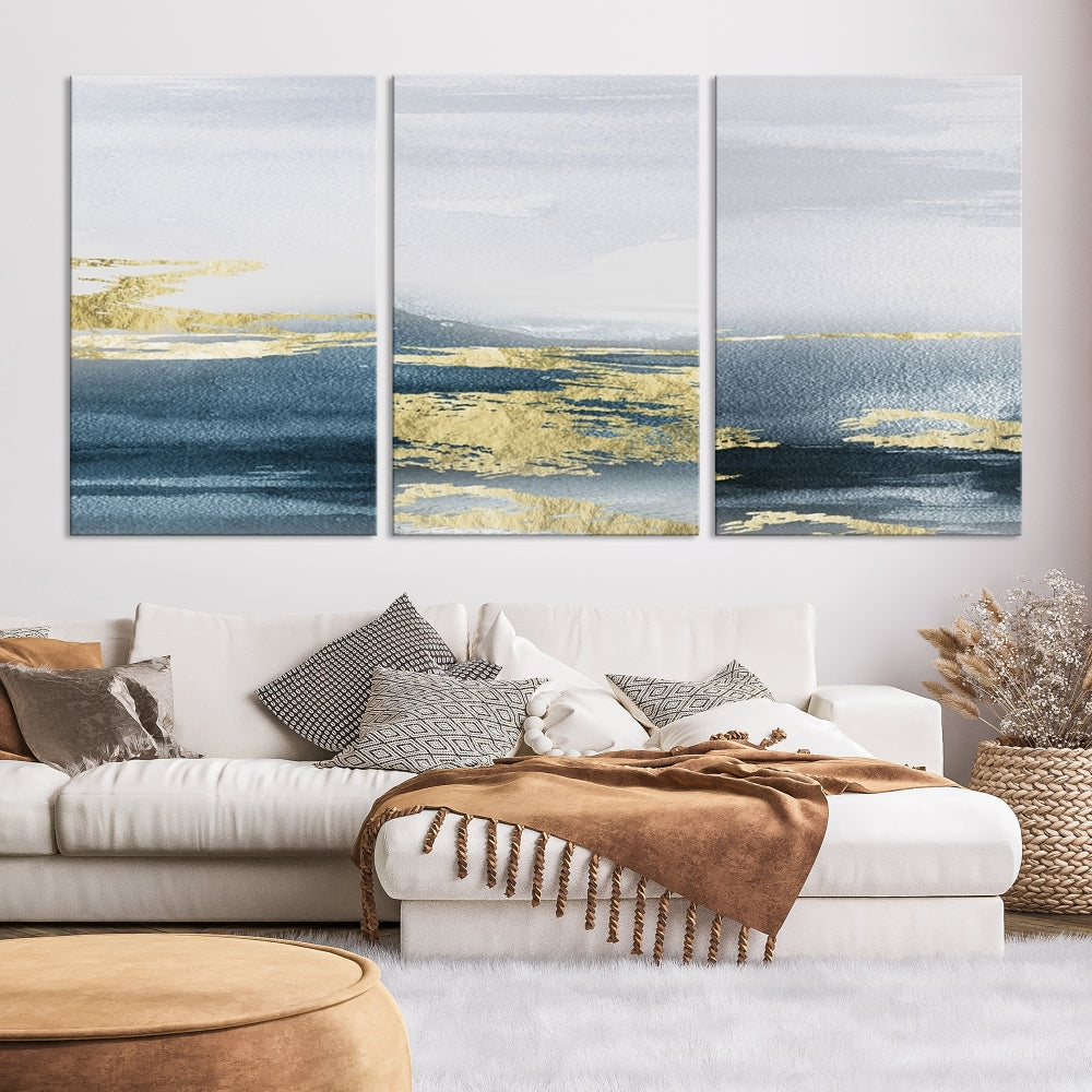 Beach Canvas Painting, Panel Ocean Landscape Wall Art, Coastal Wall Art, Framed Canvas Print, Abstract Nature