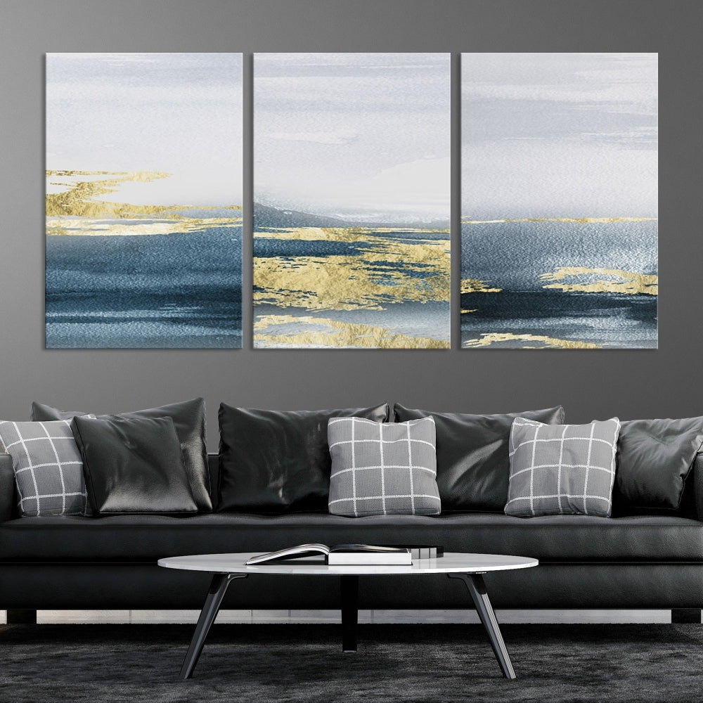 Beach Canvas Painting, Panel Ocean Landscape Wall Art, Coastal Wall Art, Framed Canvas Print, Abstract Nature