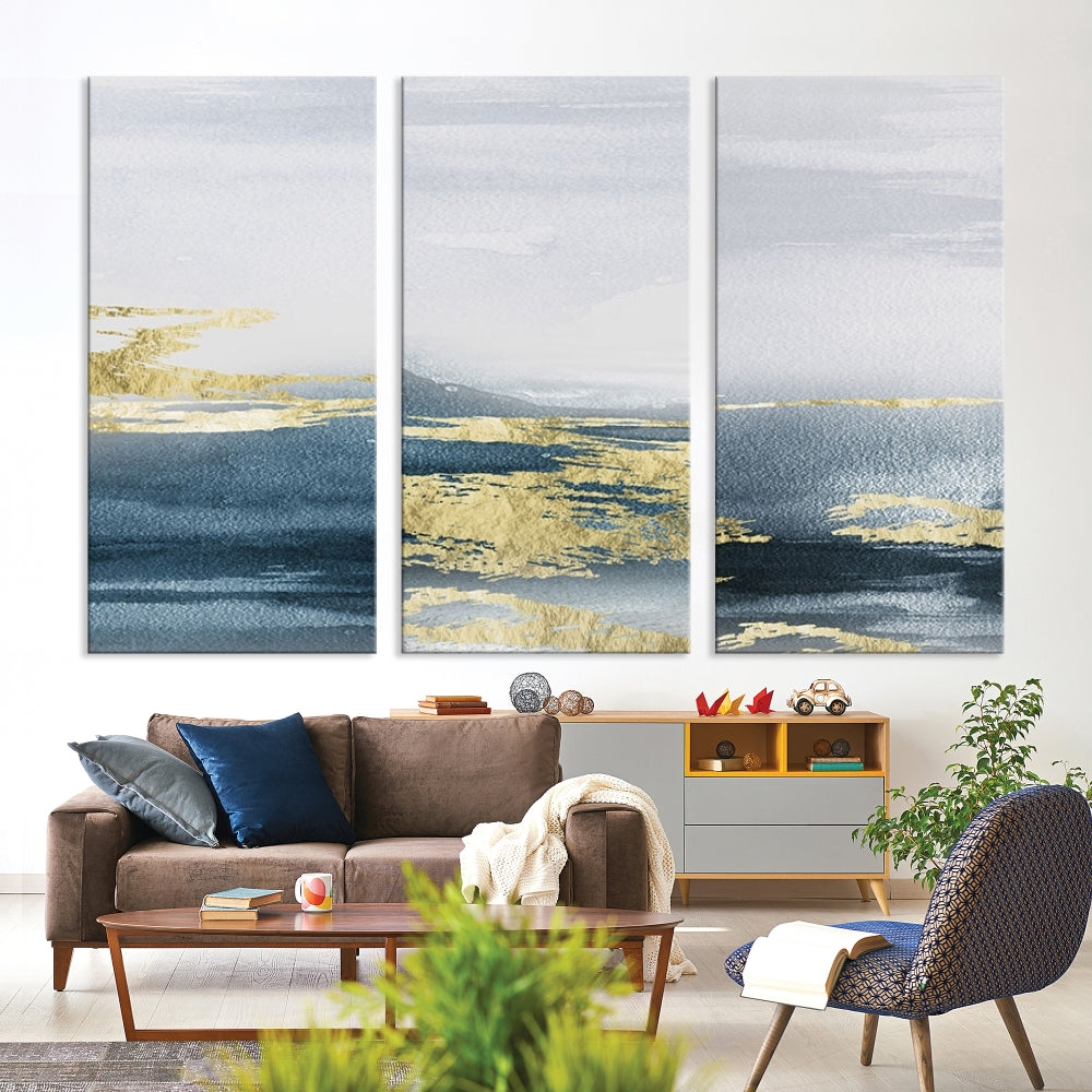 Beach Canvas Painting, Panel Ocean Landscape Wall Art, Coastal Wall Art, Framed Canvas Print, Abstract Nature