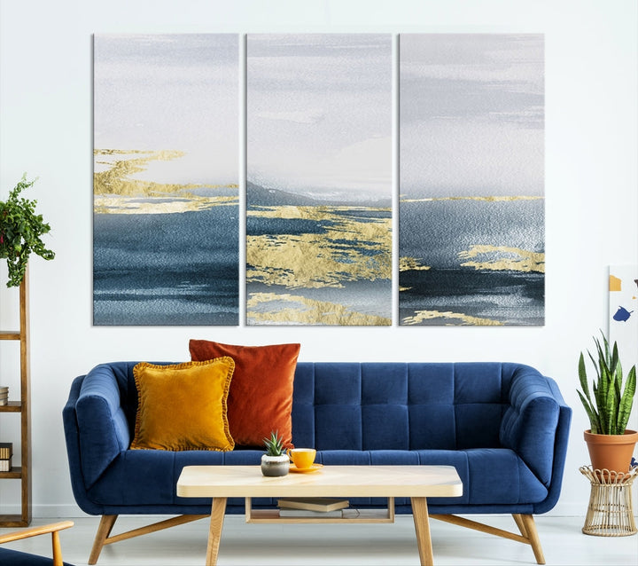 Beach Canvas Painting, Panel Ocean Landscape Wall Art, Coastal Wall Art, Framed Canvas Print, Abstract Nature