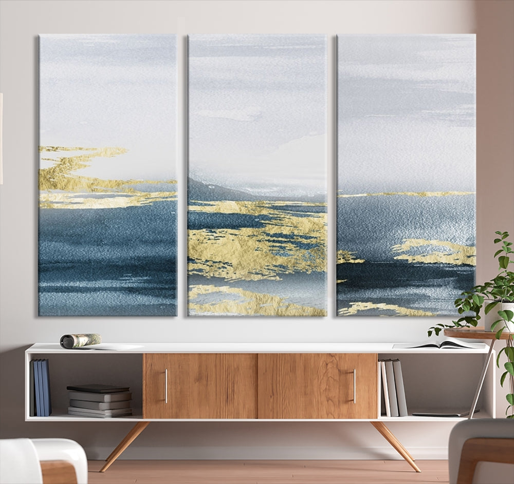 Beach Canvas Painting, Panel Ocean Landscape Wall Art, Coastal Wall Art, Framed Canvas Print, Abstract Nature