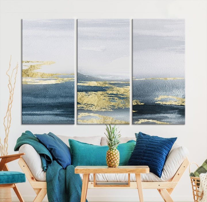 Beach Canvas Painting, Panel Ocean Landscape Wall Art, Coastal Wall Art, Framed Canvas Print, Abstract Nature