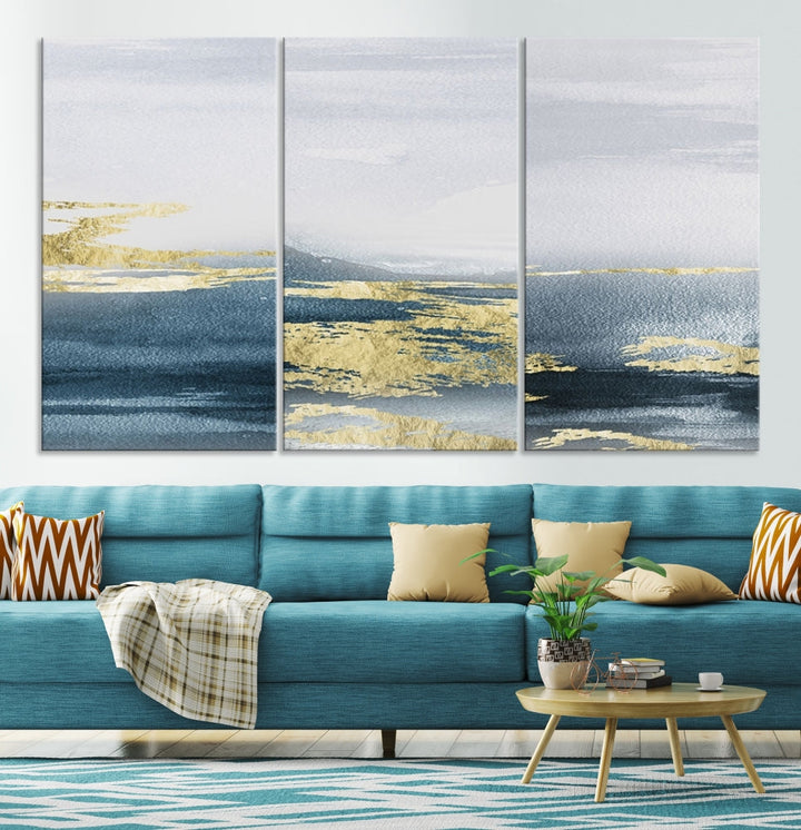 Beach Canvas Painting, Panel Ocean Landscape Wall Art, Coastal Wall Art, Framed Canvas Print, Abstract Nature