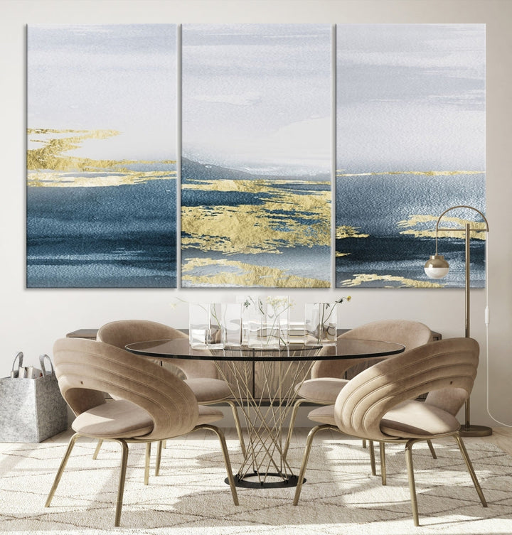 Beach Canvas Painting, Panel Ocean Landscape Wall Art, Coastal Wall Art, Framed Canvas Print, Abstract Nature