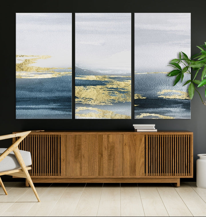 Beach Canvas Painting, Panel Ocean Landscape Wall Art, Coastal Wall Art, Framed Canvas Print, Abstract Nature