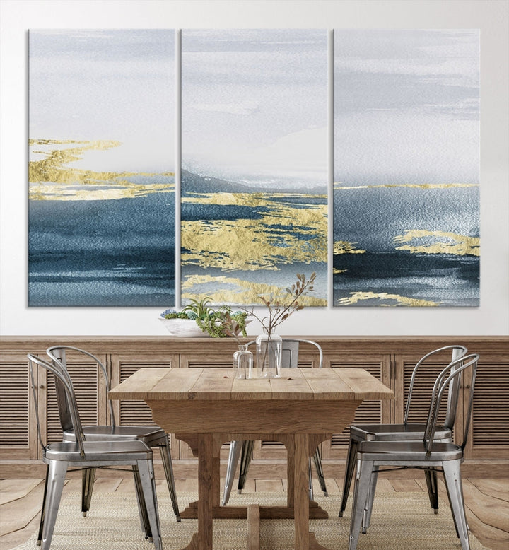 Beach Canvas Painting, Panel Ocean Landscape Wall Art, Coastal Wall Art, Framed Canvas Print, Abstract Nature