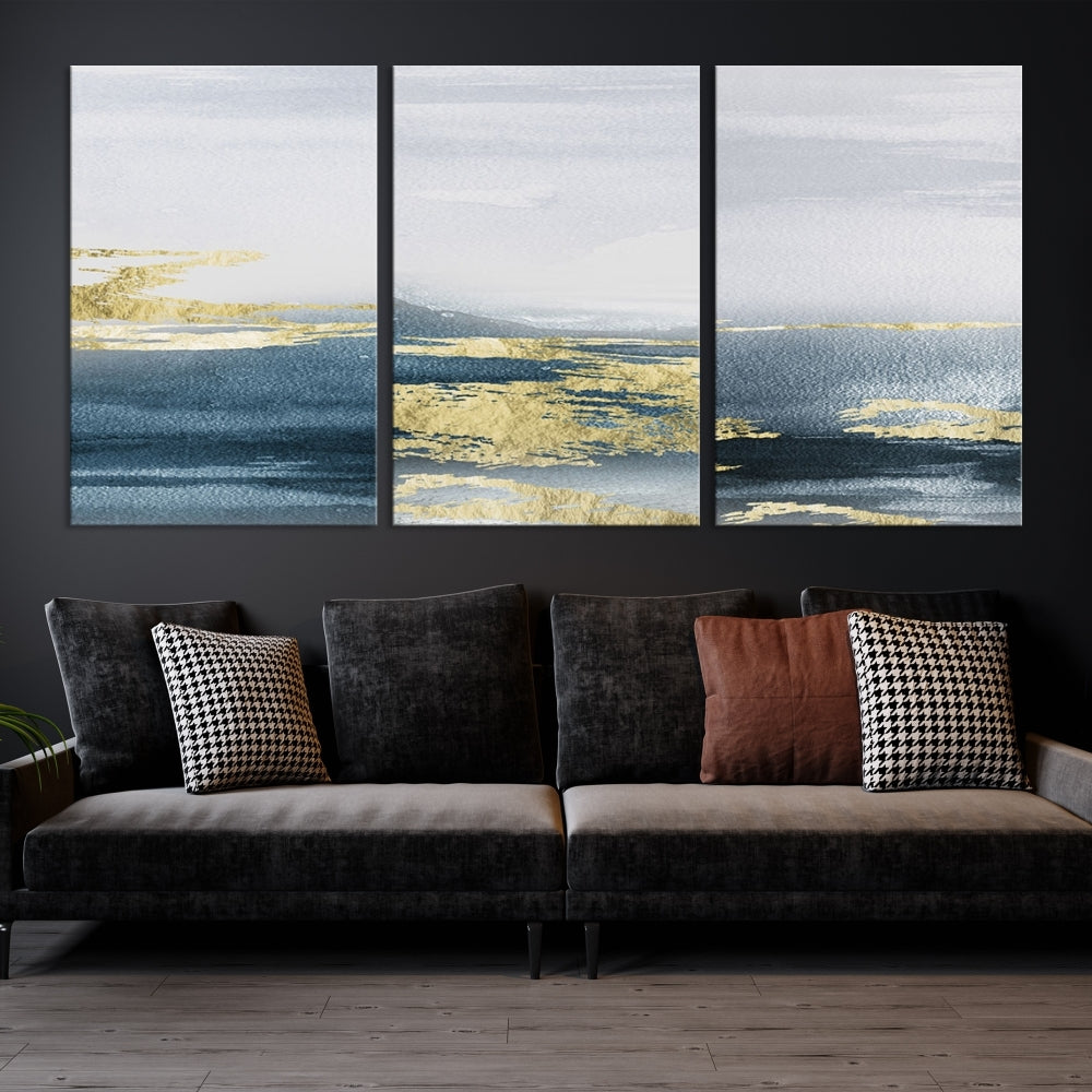 Beach Canvas Painting, Panel Ocean Landscape Wall Art, Coastal Wall Art, Framed Canvas Print, Abstract Nature