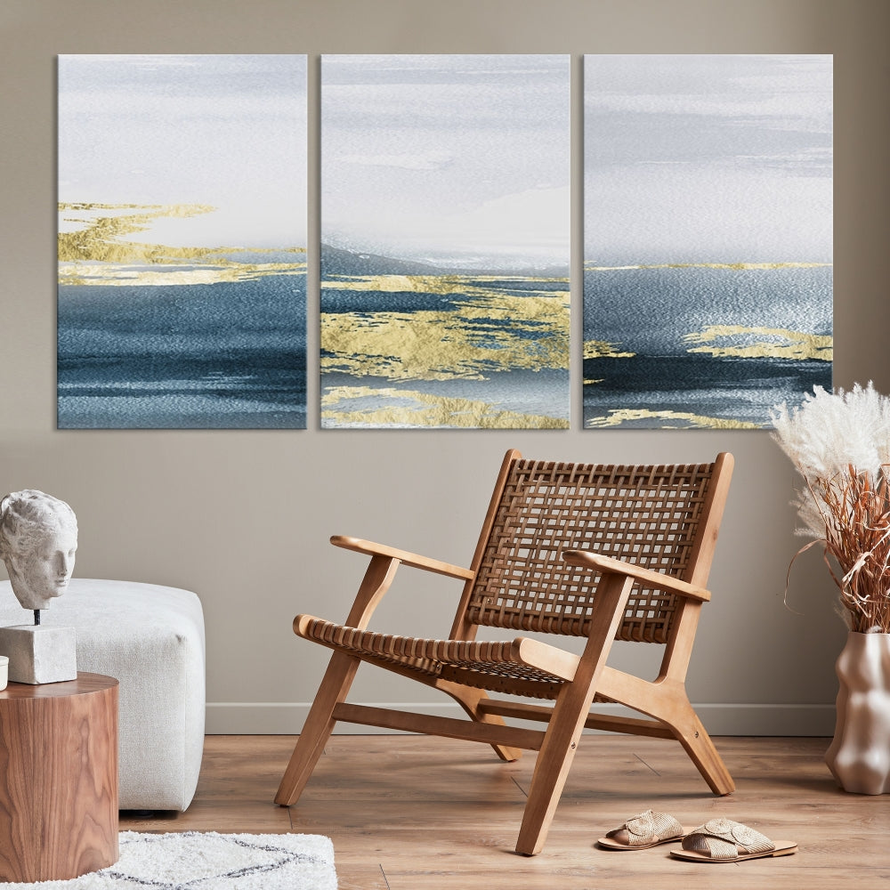 Beach Canvas Painting, Panel Ocean Landscape Wall Art, Coastal Wall Art, Framed Canvas Print, Abstract Nature