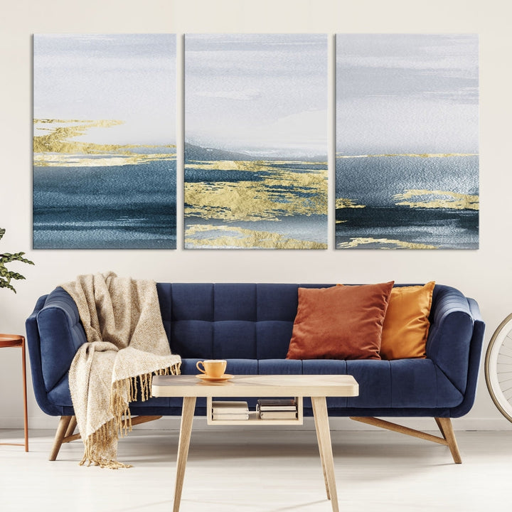 Beach Canvas Painting, Panel Ocean Landscape Wall Art, Coastal Wall Art, Framed Canvas Print, Abstract Nature