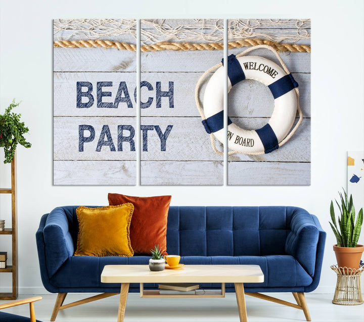 Beach Party Sign Large Canvas Print Wall Art Lifebuoy Art Sailing Wall Art Nautical Art Beach Canvas Ar