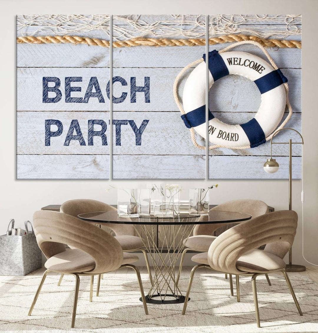 Beach Party Sign Large Canvas Print Wall Art Lifebuoy Art Sailing Wall Art Nautical Art Beach Canvas Ar