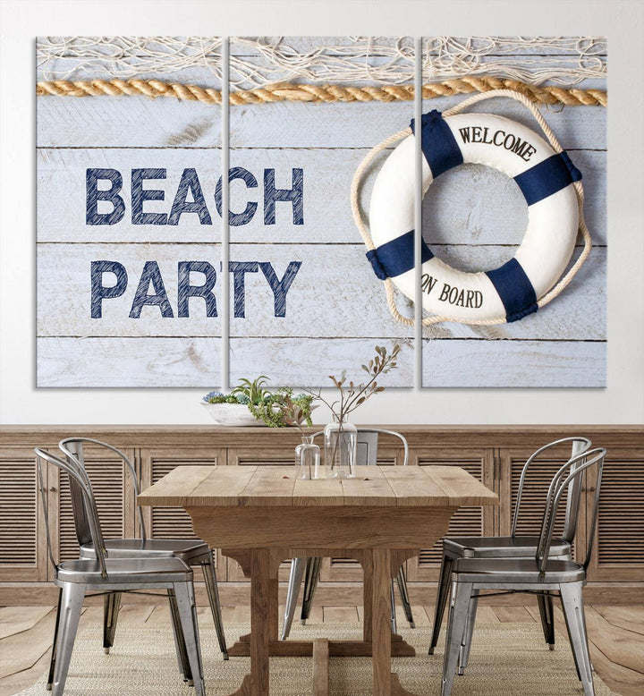 Beach Party Sign Large Canvas Print Wall Art Lifebuoy Art Sailing Wall Art Nautical Art Beach Canvas Ar