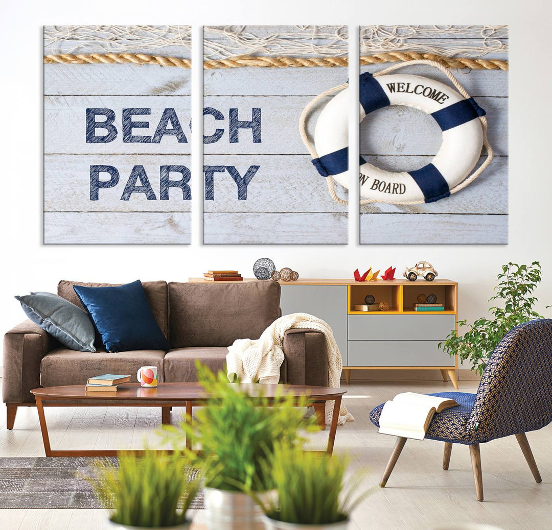 Beach Party Sign Large Canvas Print Wall Art Lifebuoy Art Sailing Wall Art Nautical Art Beach Canvas Ar