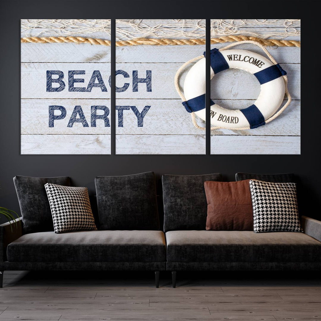 Beach Party Sign Large Canvas Print Wall Art Lifebuoy Art Sailing Wall Art Nautical Art Beach Canvas Ar