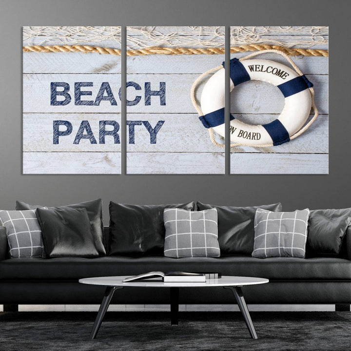 Beach Party Sign Large Canvas Print Wall Art Lifebuoy Art Sailing Wall Art Nautical Art Beach Canvas Ar