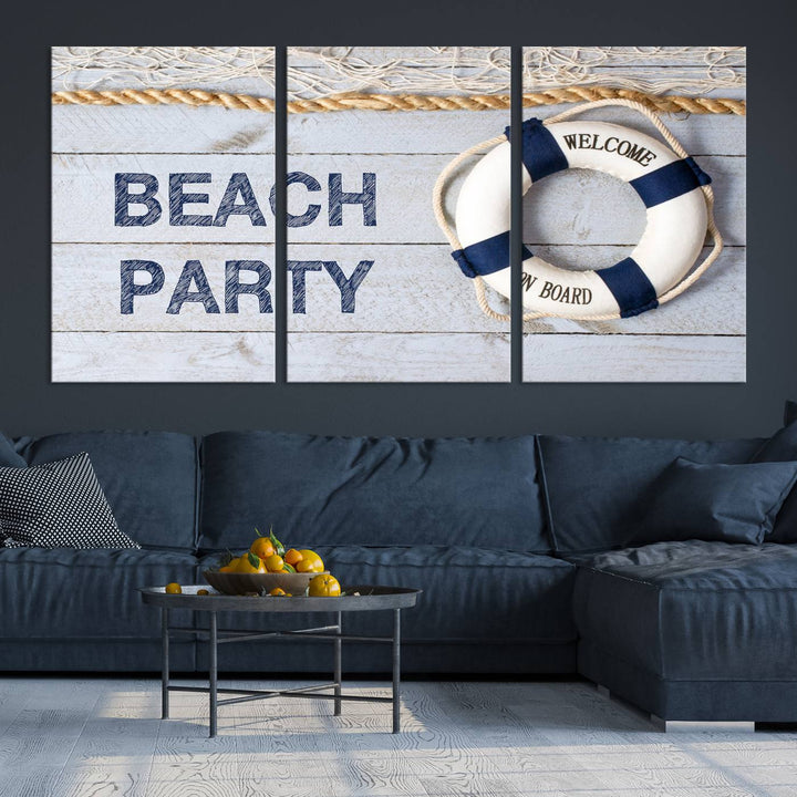 Beach Party Sign Large Canvas Print Wall Art Lifebuoy Art Sailing Wall Art Nautical Art Beach Canvas Ar