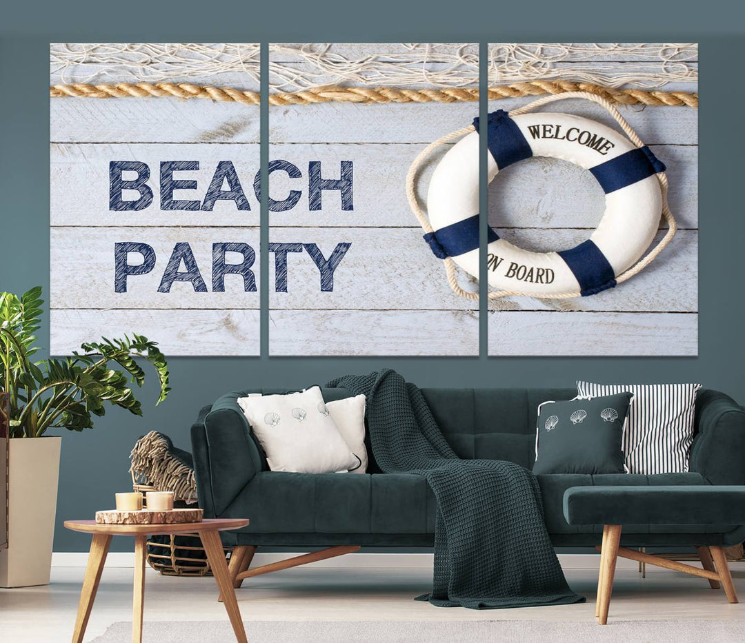 Beach Party Sign Large Canvas Print Wall Art Lifebuoy Art Sailing Wall Art Nautical Art Beach Canvas Ar