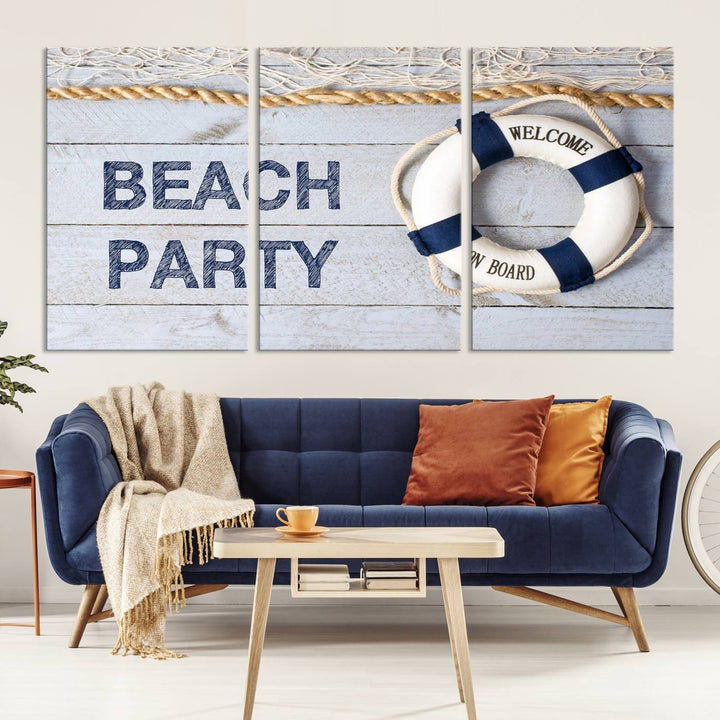 Beach Party Sign Large Canvas Print Wall Art Lifebuoy Art Sailing Wall Art Nautical Art Beach Canvas Ar