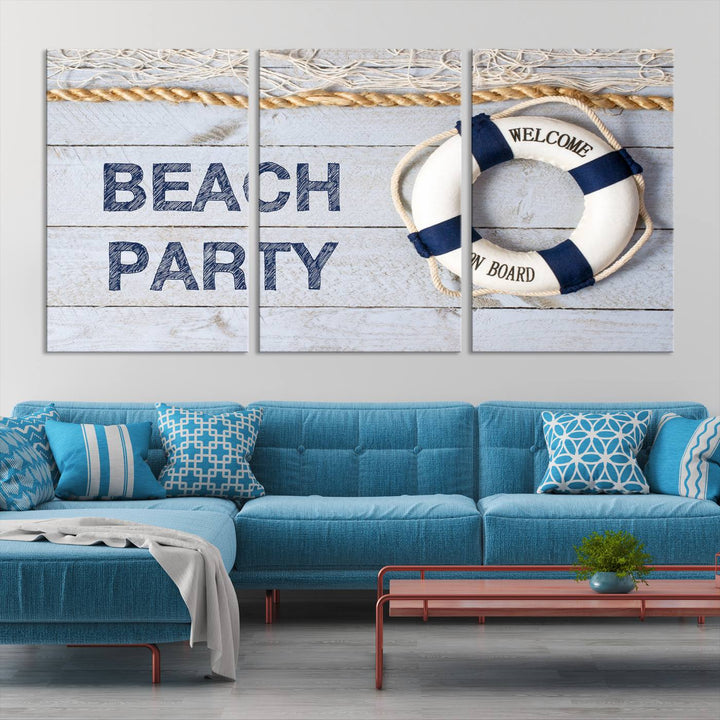 Beach Party Sign Large Canvas Print Wall Art Lifebuoy Art Sailing Wall Art Nautical Art Beach Canvas Ar