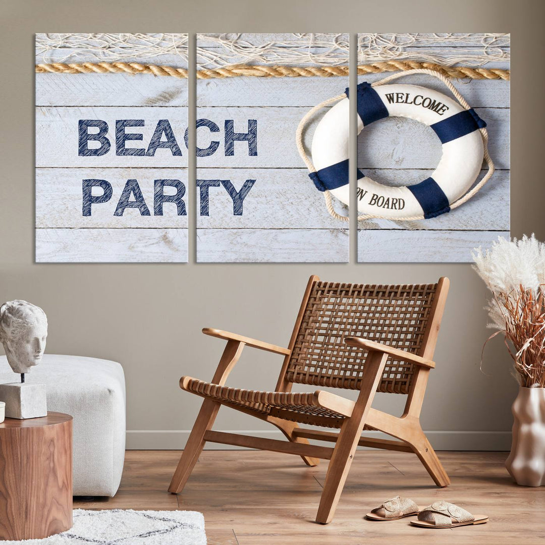 Beach Party Sign Large Canvas Print Wall Art Lifebuoy Art Sailing Wall Art Nautical Art Beach Canvas Ar