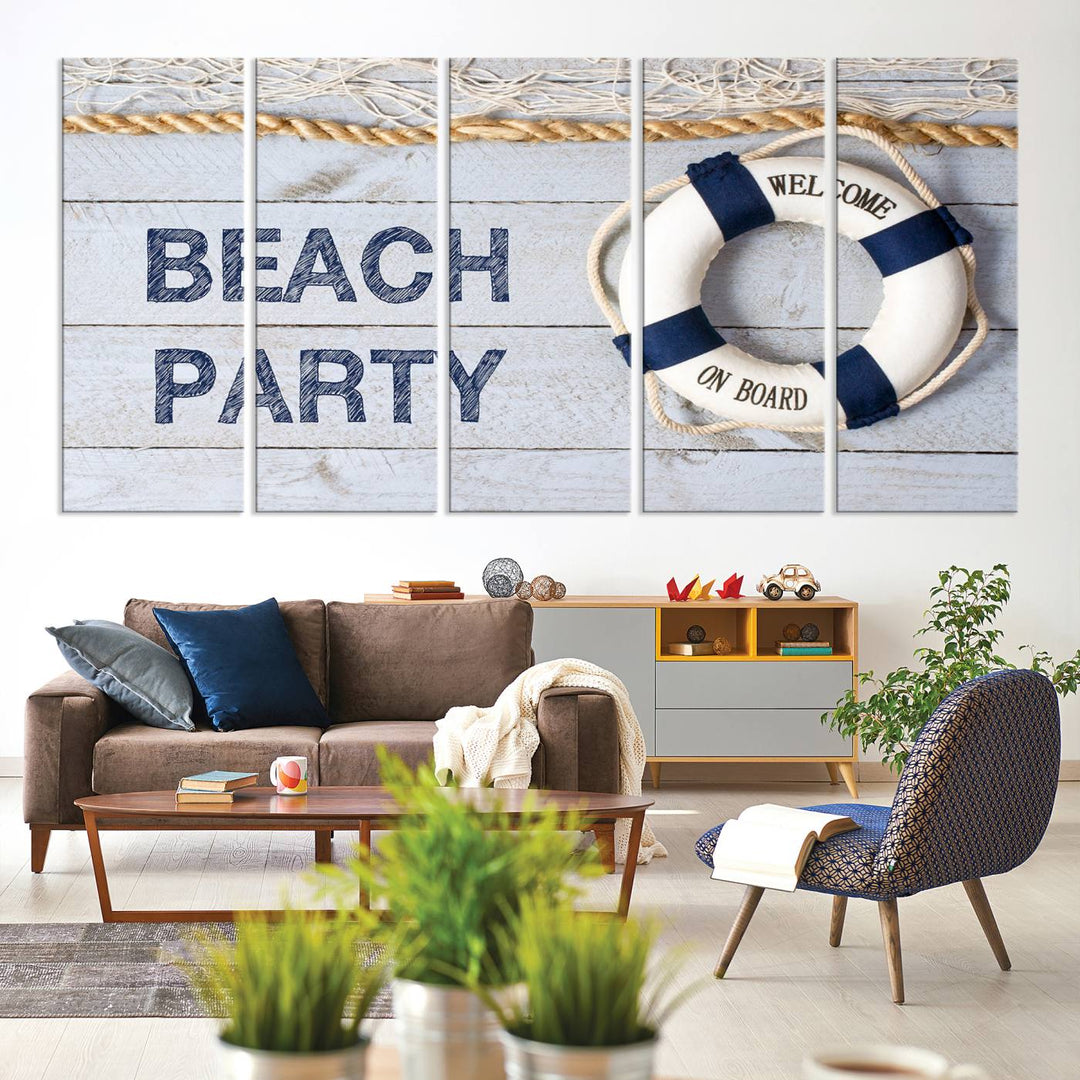 Beach Party Sign Large Canvas Print Wall Art Lifebuoy Art Sailing Wall Art Nautical Art Beach Canvas Ar