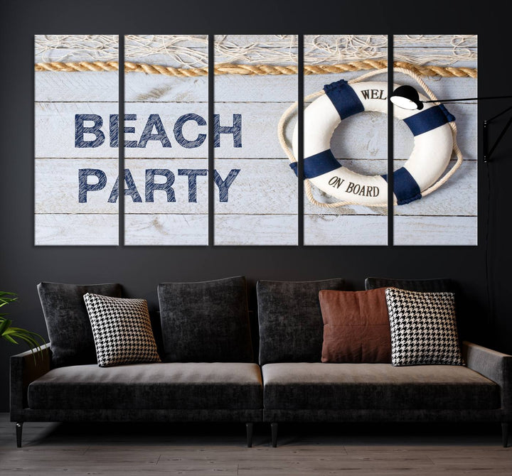 Beach Party Sign Large Canvas Print Wall Art Lifebuoy Art Sailing Wall Art Nautical Art Beach Canvas Ar