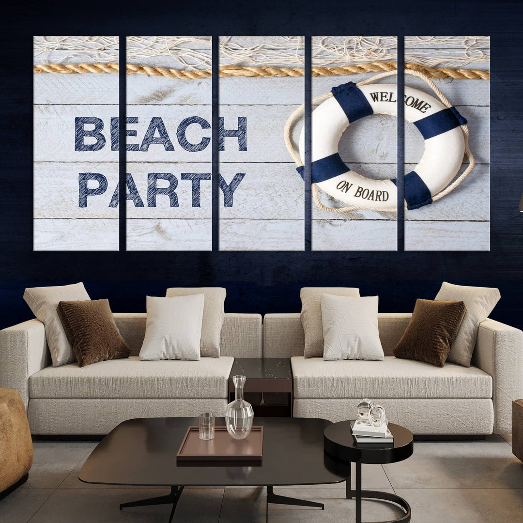 Beach Party Sign Large Canvas Print Wall Art Lifebuoy Art Sailing Wall Art Nautical Art Beach Canvas Ar