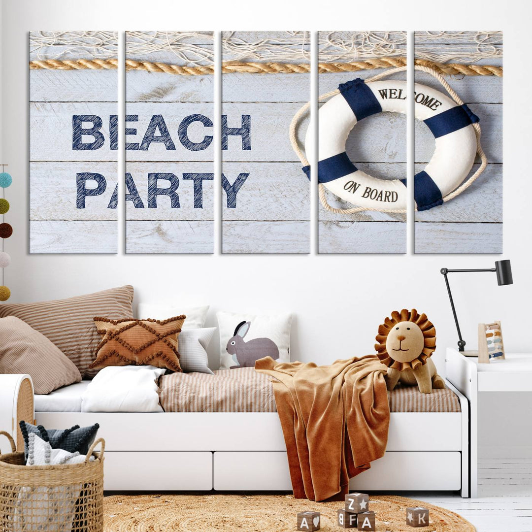 Beach Party Sign Large Canvas Print Wall Art Lifebuoy Art Sailing Wall Art Nautical Art Beach Canvas Ar