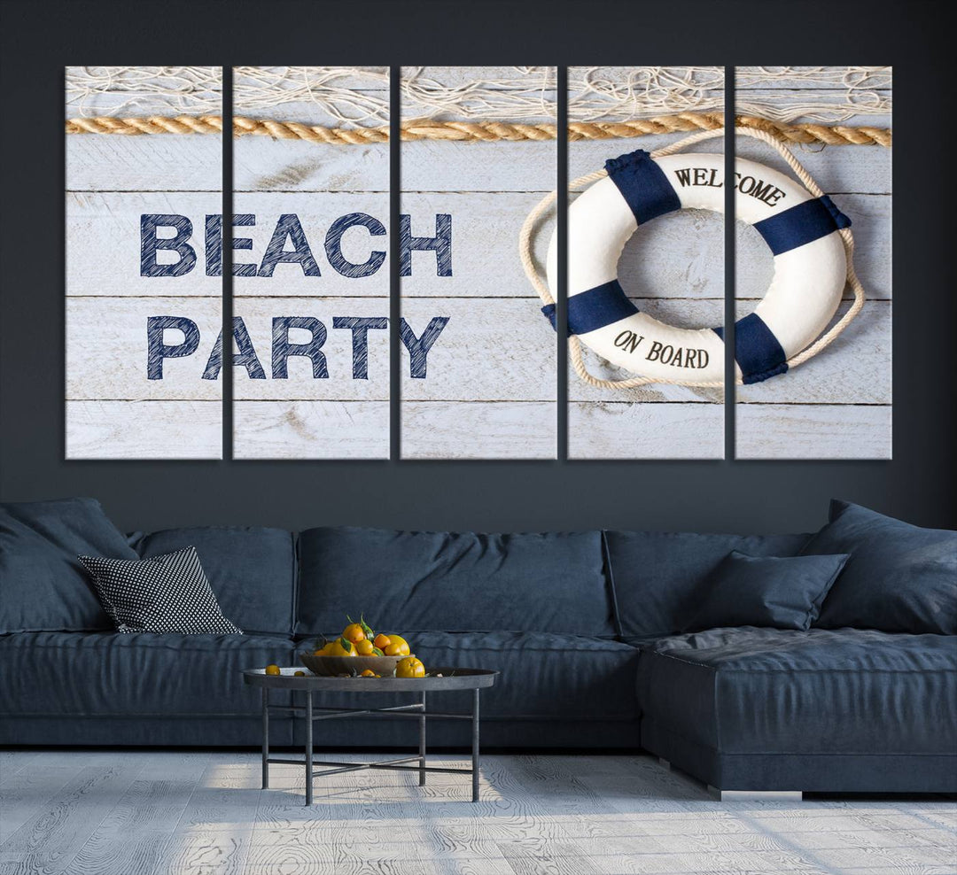 Beach Party Sign Large Canvas Print Wall Art Lifebuoy Art Sailing Wall Art Nautical Art Beach Canvas Ar