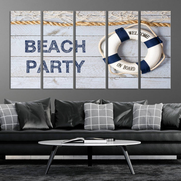 Beach Party Sign Large Canvas Print Wall Art Lifebuoy Art Sailing Wall Art Nautical Art Beach Canvas Ar