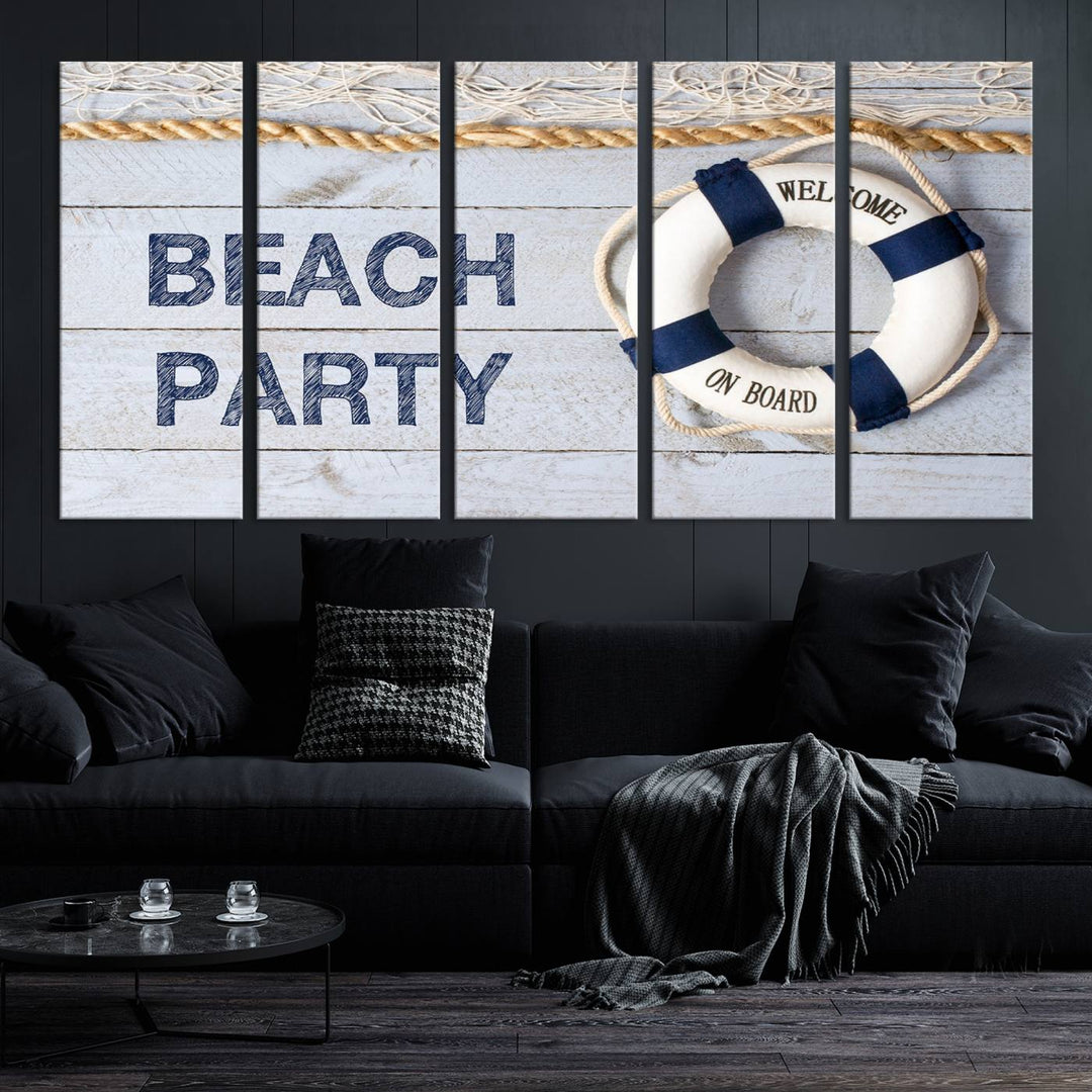 Beach Party Sign Large Canvas Print Wall Art Lifebuoy Art Sailing Wall Art Nautical Art Beach Canvas Ar